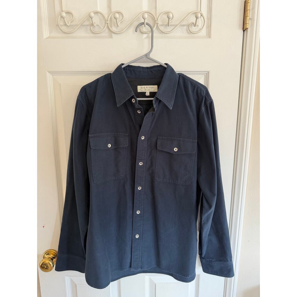 Rag & Bone Men’s Button Down Navy Shirt Size L - Picture 3 of 13